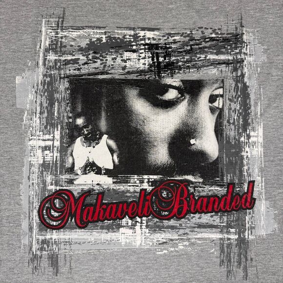 Vintage 2Pac Makaveli Branded Tee Shirt Nose Ring Thug Life Y2K Diamond Chain XL - Picture 2 of 7